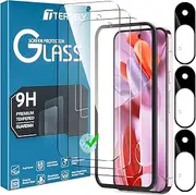 [T Tersely] [3+3 Pack] Screen Protector for Google Pixel 9 with Camera Lens Protector & Installation tool,Fingerprint Compatible Case Friendly,HD Clear Tempered Glass- 3 Pack Each