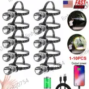 2/10X Super Bright LED Headlamp Flashlight USB Rechargeable Head Band 5Mode Zoom