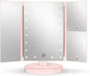 Lighted Vanity Makeup Mirror with LED Lights and Magnification - Touch Screen, Dual Power Supply, Portable