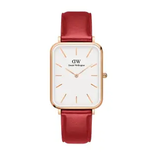 【Daniel Wellington】DW 手錶 Quadro Suffolk 29x36.5mm經典紅真皮皮革大方錶-玫瑰金框(DW00100453)