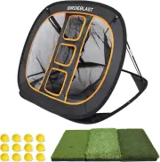 Golf Chipping Net with Tri - Turf Golf Hitting Mat, Golf Swing Practice for Indo