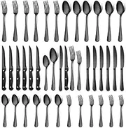 TFMOJHST 36 Pieces Black Silverware Sets Service, Premium Stainless Steel Flatware Set,Matte Black Cutlery Sets for Family Gatherings, Hotel, Office etc Use, Dishwasher Safe