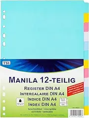 TSI 64512 Index Made of Sturdy Manila Cardboard 12 Pieces with Colourful Tabs Writeable