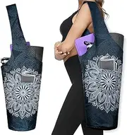 Fashion Printed Yoga Mat Bag with Large Side Pocket & Zipper Pocket Long Tote Yoga Bag Fit Most Size Mats - Holds More Yoga Accessories
