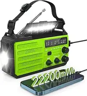 Emergency Hand Crank Radio, 6000mAh AM/FM/NOAA Weather Alert Radio, 4-Way Power Battery Operated Radio with Phone Charger, Headphone Jack, Flashlight & Reading Lamp, SOS Alarm for Home Outdoor-Green