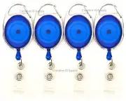 RETRACTABLE BADGE HOLDER CARABINER PULL KEY ID CARD TRANSLUCENT BLUE-PACK OF 10