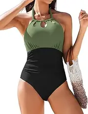 [AI'MAGE] Women One Piece Swimsuits Halter Neck Bathing Suit Tummy Control Swimwear Cutout Backless Swimming Suit S-XXL