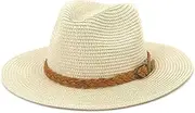 [Generic] Women Hats Summer Wide Brim UV UPF 50+ Panama Foldable Packable Beach Sun Hat for Women Beige