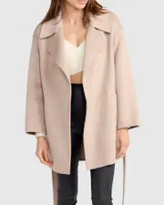 [Belle & Bloom] Eternal Flame Wool Blend Short Robe Coat - Sand