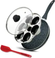 Elegant 10 Inch Egg Poacher Pan & Frying Pan - Dishwasher Safe, 6 Cup Capacity