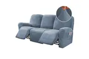8-Pieces Recliner Covers Velvet Stretch Couch Covers Slipcovers Thick Soft , Large , Stone Blue