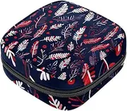 Period Bag,Sanitary Napkin Storage Bag,Floral Leaves Blue Background,Tampon Bag for Purse