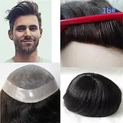 Lumeng Wigs Human Hair Men Toupee Mono Lace With Npu Around Lace Systems Size 7x9 Inch 6 Inch Length Color 1B