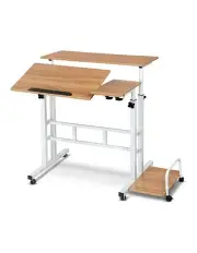 [Artiss] Adjustable Mobile Twin Laptop Desk in Light Wood