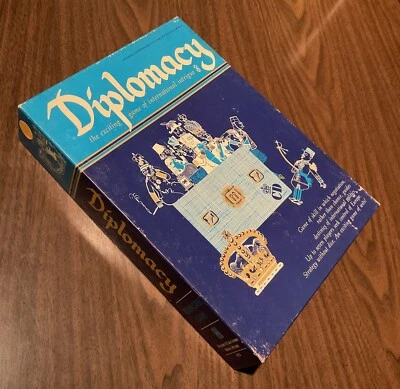 DIPLOMACY BOOKCASE BOARD GAME 1976 BOX OPEN, VINTAGE WOOD BLOCKS SEALED !!!