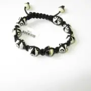 0.48ct Diamond Enamel Beads Black Macrame Bracelet 925 Sterling Silver