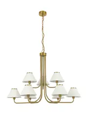 Alana 9 Light Pendant in Brass with White Linen Shade