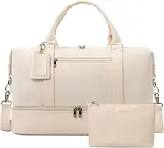 [Oeihuivt] Weekend Bag for Women Overnight Bag Large Travel Bag Carry on Weekend Duffle Bag with Shoe Compartment Fit Perfect for Travel/Business/Gift, G-Beige（New）