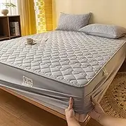 Mattress Encasement,Solid Color Skin-Friendly Quilted Fitted Sheet, Bedroom Hotel Homestay Deep Pocket Mattress Protector,Light Grey,90cmx200cm+25cm