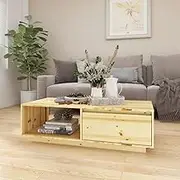 Solid Firwood Coffee Table with Storage Shelf for Living Room, Modern Wood Tables in Farmhouse Style - 110x50x33.5 cm