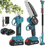 3-in-1 Cordless Electric Pruning Shears & Chainsaw 6 Inch, 3.0ah Large-Capacity Battery, Secateurs Scissors Pruners for Gardening, 2 M Extension, Pole Saw for Tree Branch Cutting