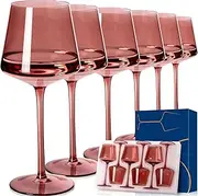 [Cyrelwing] Rose Wine Glasses Set of 6,18oz Rose Wine Glassware Gift Set for Wife & Mom-Colorful Hand Blown Glass Drinkware for Red White Wine