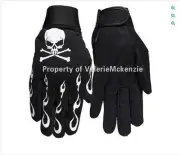 Skull Crossbones Flames Skeleton Mechanics Gloves Heavy Duty Harey Davidson L XL