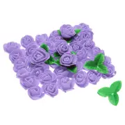 250pcs Foam Rose Heads 1.4 Inch with 10pcs Leaves for DIY Crafts , Purple