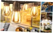 48FT Outdoor String Lights with Remote, 3-Color Dimmable & Timer Patio