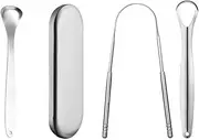 CuiCanfla 3 PCS Tongue Cleaner Scraper, Metal Tongue Scraper,Tongue Scrapers for Adults Kids,Reduce Bad Breath,Tounge Scraper Cleaner,Portable Stainless Steel Tongue Cleaners Set with Carrying Case
