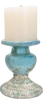 Creative Co-Op Distressed Blue Terracotta Pillar Candleholder