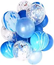 Silver Confetti Balloons and Blue Ballons 15pcs Pack, 12 Inch Latex Balloons for Birthday Wedding Party Graduation Decorations