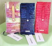 BRAHMIN MELBOURNE LEATHER CROC-EMBOSSED CARD WALLET:NWT ASSORTED COLORS