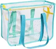 [Generic] Mesh Beach Bag, Large Beach Tote with Zipper Pocket for Family Pool Bag for Toys & Vacation Essentials