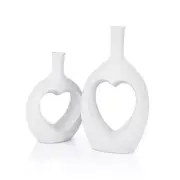 Ceramic Heart Shaped Hollow Vase Set of 2，Valentine Table Flower Vase for White