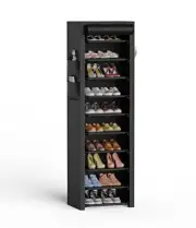 Narrow Shoe Rack with Covers 10 Tiers Tall Shoe Rack for Closet Entryway Black
