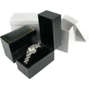 2 Black Faux Leather Bangle Bracelet & Watch Boxes