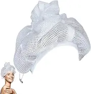 Net Plopping Cap for Drying Curly Hair, 2024 New Soulta Net Plopping Cap/Upgraded Net Plopping Bonnet Plopping Satin Diffuser Cap Adjustable Net Plopping Caps with Drawstring Fast Drying Blow Dryer (White)