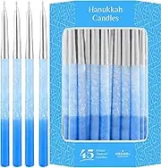 The Dreidel Company Metallic Hanukkah Frosted Premium Tapered Hand Decorated Chanuka Candles (Metallic Silver w/Blue Frost)