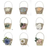 Flower Girl Basket with Handle Small Burlap Baskets with Faux Flowers Decoration
