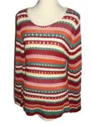 NEW Krazy Kat Women's Medium Crochet Sweater Tunic Top Stripes Open Weave