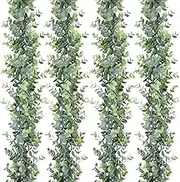 DearHouse 4 Pack Faux Eucalyptus Garland Plant, Artificial Vines Hanging Eucalyptus Leaves Greenery Garland for Wedding Backdrop Arch Wall Decor, 6 Feet/pcs UV Protected Indoor Outdoor