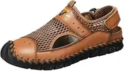 [Asifn] Men's Casual Slippers Summer Leather Beach Sandals Slip-On Open Toe Outdoor Shoes Comfortable Flat Lightweight Slide