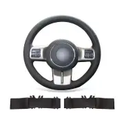 DIY Hand Stitched Black Leather Car Steering Wheel Cover Wrap for Jeep Compass