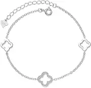 [Belons] Women's Bracelet 925 Sterling Silver Cubic Zirconia Four Leaf Clover Charm Bracelet Girls Bracelet Children's Anklet, Sterling Silver Sterling Silver Zirconia, Cubic Zirconia