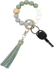 [AOKSUNOVA] Wristlet Bracelet Keychain Tassel Keychain Silicone Beaded Bangle Key Ring for Women Girls White