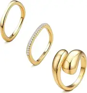 [FUNRUN JEWELRY] Gold Rings for Women Non Tarnish 14K Gold Chunky Ring Set Statement Band Stacking Ring Gold Stackable Rings Size 5-10