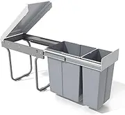 Dual Pull-Out Trash Can, 20Lx2 Double Garbage Can Under Cabinet with Lid, Slide Out Waste Bin Under Sink for Waste Classification, Recycling Container for Kitchen Cabinet, Laundry