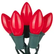 25-Light C9 RED CHRISTMAS String Light Set GREEN WIRE End-To-End NEW 1150-03