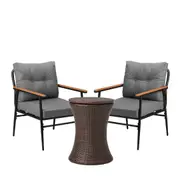 Livsip Outdoor Furniture Lounge Setting Ice Bucket Brown Table 2 Seater